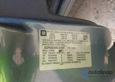 2011 Chevrolet Silverado 1500 Lt z USA, uszkodzony, nr VIN 3GCPKSE35BG333526